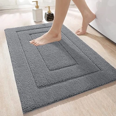 Image of DEXI Bath Mat 50 x 80 cm, Non Slip Bathroom Machine Washable, Ultra Soft and Water Absorbent Rug for Bathroom, Tub Shower Grey