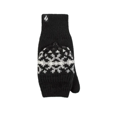 Image of Women&#039;s 1 Pack SOCKSHOP Heat Holders Heather Patterned Converter Mittens Black One Size