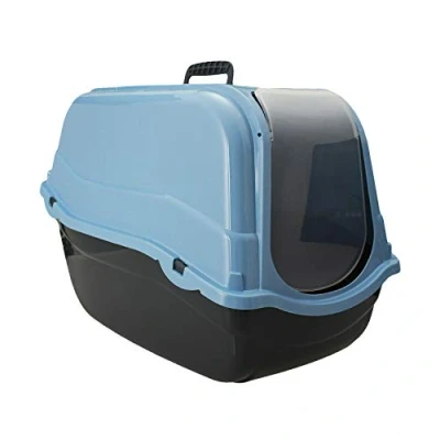 Image of Cat Litter Tray Portable Hooded Box Covered Hand Carry Travel Pet Carrier Toilet (Blue)