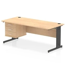 Image of Impulse 1800x800 Desk Maple/Black Cable Managed Leg 3 Dr Fixed Ped