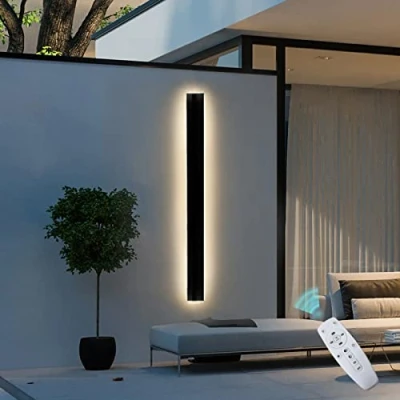 Image of Black Outside Wall Lights LED Dimmable Remote Control Long Strip IP65 Waterproof Lamp Sconce Outdoor/Indoor Modern Up Down Lighting Living Room Bedroom Hallway Corridor Stairs Garden,100cm