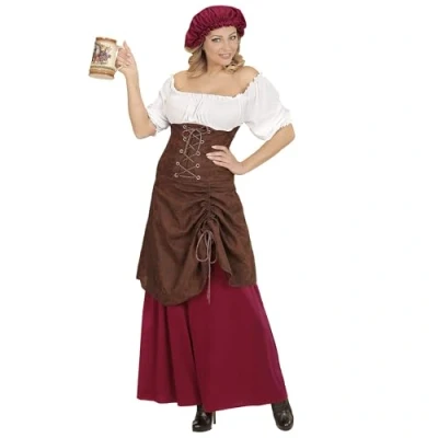 Image of Widmann 01491 Medieval Hostess Costume, Brown/Red/White, S