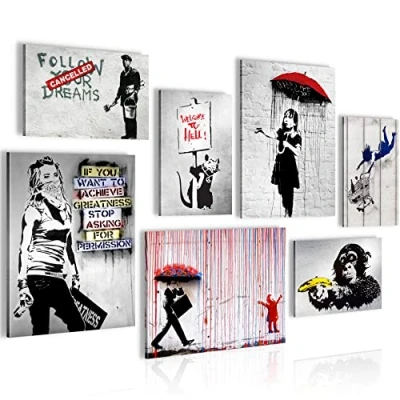 Image of Novart Wall Decoration Set with Paintings Banksy Art COMPLETE AND READY TO HANG No Frame Needed Bedroom Living Room Kitchen N019471a