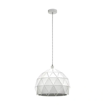 Image of EGLO pendant lamp Roccaforte, 1 bulb vintage light, retro hanging made of white steel, E27 socket, Ø 40 cm
