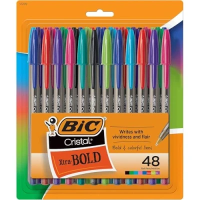 Image of BIC Cristal Xtra Bold Fashion Retractable Ballpoint Pens, 48 Pack, NEW ASSORTED COLORS, Medium Point 1.6mm Great Colored Pens for Note Taking, School Supplies Adults And Kids. (MSBAPP48 A AST)