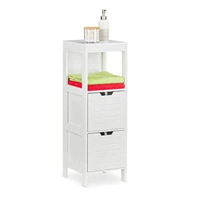 Image of Relaxdays Storage Unit, 2 Drawers, 1 Shelf, Bathroom, Bedroom, Kitchen, Freestanding, HxWxD: 90 x 30 cm, White, Fibreboard
