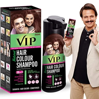 Image of VIP 5 in 1 Hair Colour Shampoo base Color Shampoo, Brown 180ml