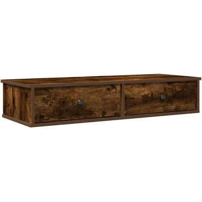 Image of vidaXL Wall Shelf with Drawers Smoked Oak Engineered Wood, 100x37.5x19 cm, Modern Floating Cabinet for Living Room/Bedroom