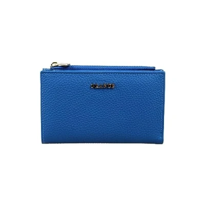 Image of grande 2804 Genuine Leather Medium Bifold Wallet for Women Minimalist Ladies Zippered Mini Purse Small Card Holder (Blue)