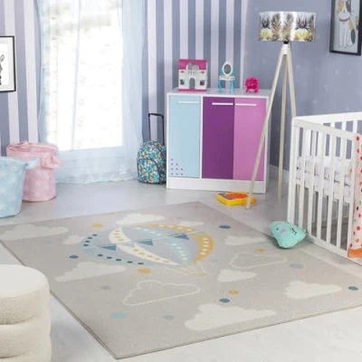 Image of Livabliss Hot Air Balloon Kids Rug Childrens Rugs for Bedroom 160x213 cm, Carpet Girls &amp; Boys Bedroom, Playroom and Nursery Rugs, Baby Girl or Boy Room, Grey