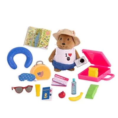 Image of Li&#039;l Woodzeez WZ6725Z Li’l 19pc Toy Set with Animal Character, Play Food, and Travel Accessories Miniature Figurines Playsets for Kids Age 3+, Multi Color