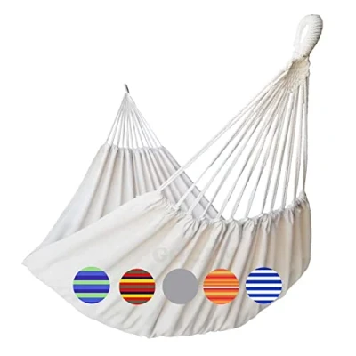 Image of GOCAN Brazilian Double Hammock 2 Person Extra Large 220x150cm Total Length 330cm Load 300kg Canvas Cotton for Patio Porch Garden Backyard Lounging Outdoor and Indoor(Beige) XXL