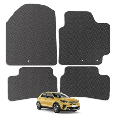 Image of Carsio Rubber Car Mats For Kia Stonic 2017+ Onwards Tailored Fit Floor Mat Set Complete Accessory Black Custom Fitted All Weather &amp; Heavy Duty, Anti Slip Backing with Clips