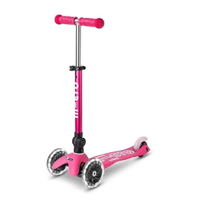 Image of Micro Scooters Mini Deluxe LED Children&#039;s Scooter Handlebar Adjustable Light Up Wheels Foldable 2 5yrs Boys &amp; Girls Pink