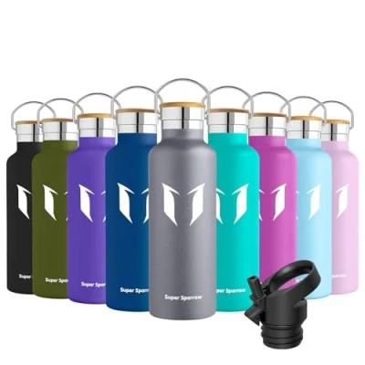 Image of Super Sparrow Stainless Steel Water Bottle 620ml Vacuum Insulated Metal Standard Mouth Flask BPA Free Ideal Straw for Work, Gym, Travel, Sports