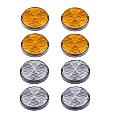 Image of BEIJISTAR Trailer Reflectors Kit, 4 x Yellow White Round Self Adhesive Reflectors, for Gate Post Fence Truck RV Caravan