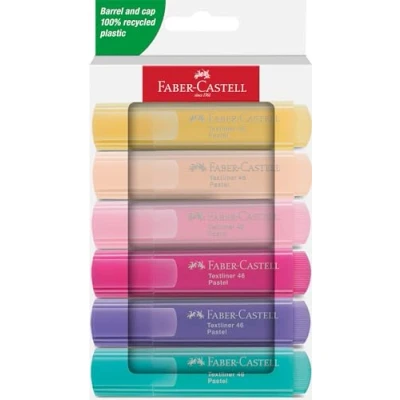 Image of Faber Castell 251656 Highlighter Set 46, 6 Pastel Highlighters with Durable Chisel Tip, Line Width 1 5 mm, Refillable