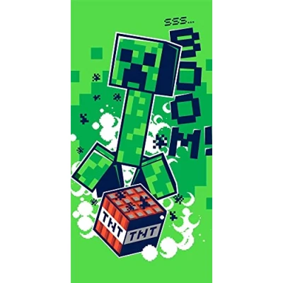 Image of Minecraft Beach Towel, Bath Hand Green Creeper TNT Boom, Video Game 70 x 140 cm, 100% Cotton