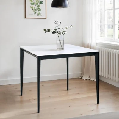 Image of Julian Bowen Miami Square Stone Top Dining Table White Marble, 76 x 80