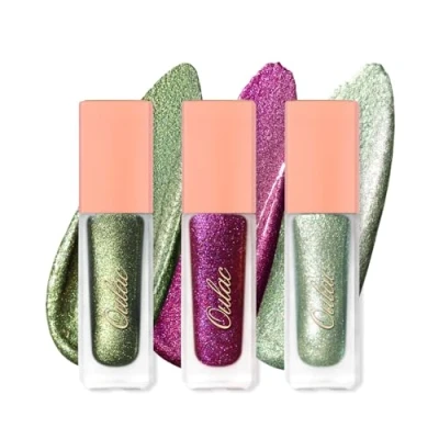 Image of Oulac Liquid Glitter Eyeshadow Set Metallic Green &amp; Purple Eyeshadow, Shimmer Eyeliner, Blendable Smooth Eye Make up, Crease Resistant, Vegan (06/19/20)