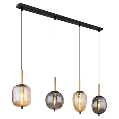 Image of Blacky Bar Pendant Ceiling Light Matt Black Smoke Glass Shade 4x E14
