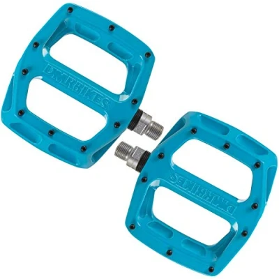 Image of Dmr V12 Flat MTB Pedals Blue/Mountain Biking Bike Bicycle Cycling Cycle Wide Platform Dirt Jump Trail Enduro Freeride Downhill Grip Nylon Part Riding Ride Cro mo Axle Pair Sticky Pin