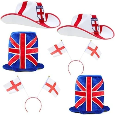 Image of Toyland® England 6 Piece Party Wear Bundle England/Union Jack Design Novelty Hats British Fancy Dress