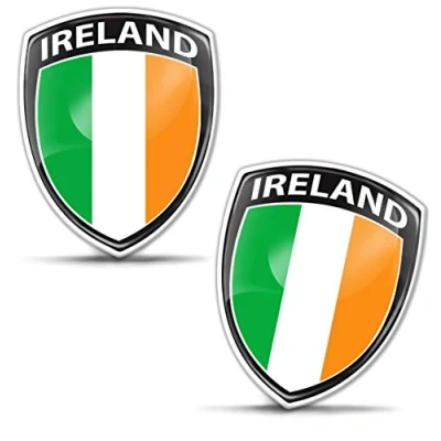 Image of Biomar Labs® 2 x 3D Domed Silicone Badge Stickers Decal Emblem Car Motorcycle Helmet Ireland Irish National Flag F 147