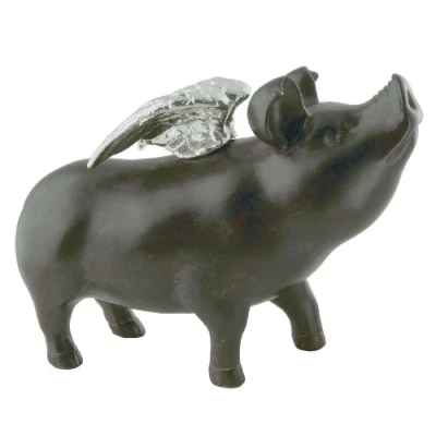Image of Kare Design Piggy Bank Rockstar Pig, Black/Silver, Wings, Money Box, Gift Idea, Room Decor, Home Decor For Living Room, Bedroom, Hallway, 17x23x10cm (H/W/D)