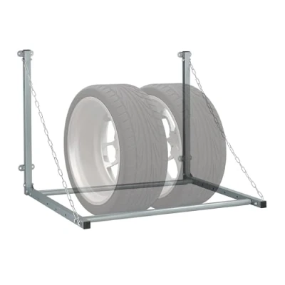 Image of Relaxdays Car Rack Wall Mounting, for 4 Tyres, Telescopic Holder, Garage Shelf, up to 90kg, Foldable, Steel, Grey, Nylon, 23 x 16 7 cm