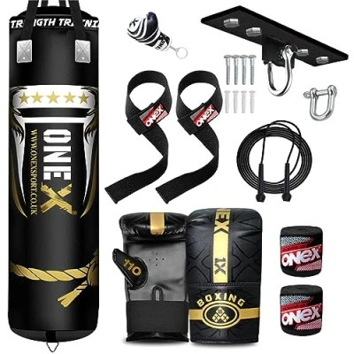 Image of ONEX 17Pcs Heavy Duty Punch Bag Filled set MMA Boxing Training Gloves Punching Mitts Hanging Chain Ceiling Hook Muay thai Kick martial Art