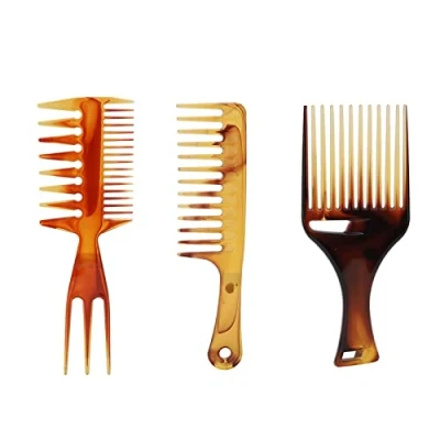 Image of 3pcs Professional Styling Comb Set, Hair Pick Afro Straight Plastic Hairdressing Tool for Natural Curly Style