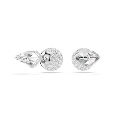 Image of Swarovski Lucent Stud Earrings, Pavé, Ball, White, Rhodium Plated