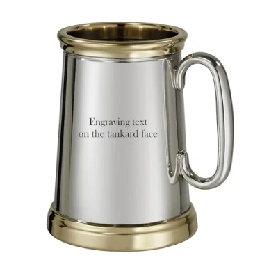 Image of Wentworth Pewter Wortley X Range and Brass Heavy 1 Pint tankard with Engraving