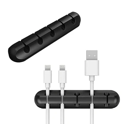 Image of Cable Organiser Clips Pack, Silicone Self Adhesive Cord Holder for Desk Management, USB Keyboard Mouse Charger Wire Home, Office, Car (5 Slot Pack of 1)