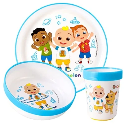 Image of Cocomelon 3pcs Reusable Bicolor Premium Kids Dinner Tableware Set Plate, Bowl &amp; Tumbler, BPA Free