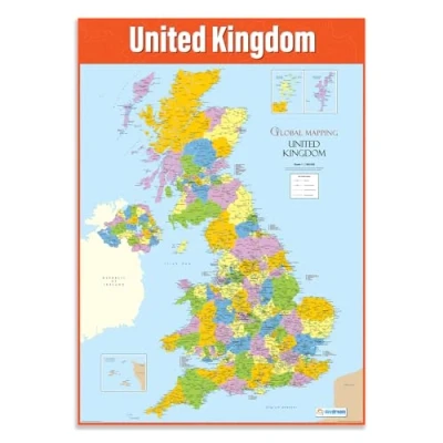 Image of UK Map Geography Poster EXTRA LARGE A1 (850mm x 594mm) Gloss Paper Secondary School Wall Charts by Daydream Education