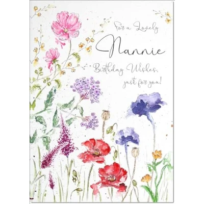 Image of doodlecards Nannie Birthday Card Wildflowers Spring Flowers Medium Size with Plain Envelope