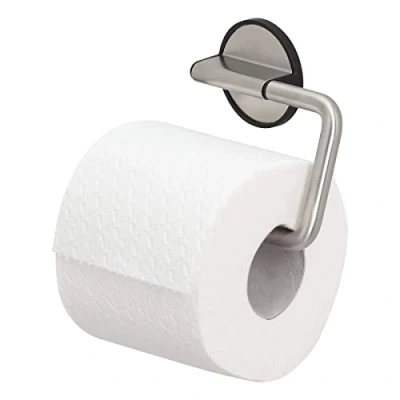 Image of Tiger Tune Toilet Roll Holder, No Drilling Required Thanks to 3M Self Adhesive Backing System, Optional Mounting with Screws and Plugs, Stainless Steel Brushed, Black, 15 x 10 2.6 cm