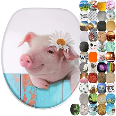 Image of Sanilo Soft Close Toilet Seat, Wide Choice of New Seats, Stable Hinges, Easy to Mount (Pig)