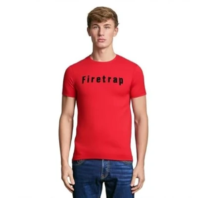 Image of Firetrap Mens T Shirt Designer Branded Chest Logo Crew Neck Short Sleeve Casual Cotton Red L