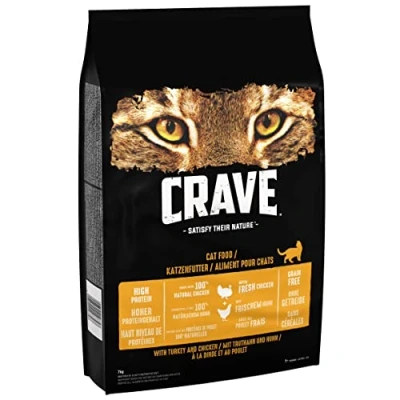 Image of Crave Turkey &amp; Chicken 7 kg Bag, Premium Adult Dry Cat Food with high Protein, Grain free