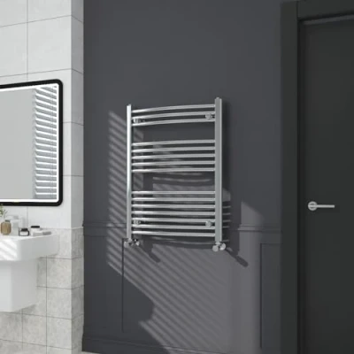 Image of Warmehaus Contemporary Curved Bathroom Heated Towel Rail Radiator Rad 800 x 600mm Chrome