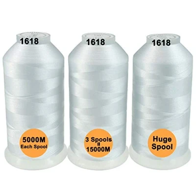 Image of New brothread Set of 3 White Colors Polyester Machine Embroidery Thread Huge Spool 5000M for All Machines