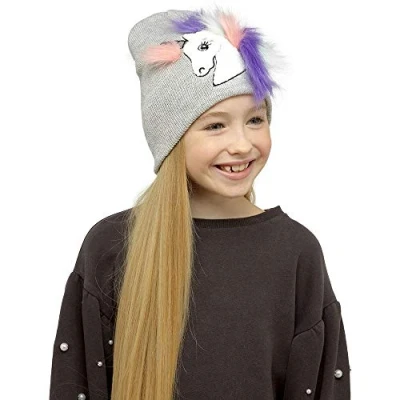 Image of undercover lingerie Girls Fluffy Unicorn Beanie Hat GL932 Grey 3 5 Years