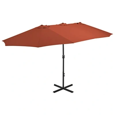 Image of vidaXL Outdoor Parasol with Aluminium Pole, Double Top Design, UV Protective and Anti Fade Polyester, Easy Crank Mechanism 460x270 cm Terracotta