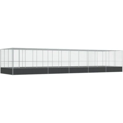 Image of ** vidaXL Aviary with Extension Silver/Anthracite 1139x307x212 cm Steel Bird Cage Lockable Door and Mesh Grid