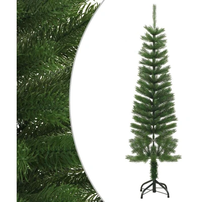 Image of vidaXL 150 cm Artificial Slim Christmas Tree PE Material, Steel Stand Durable &amp; Reusable Festive Decoration Easy Assembly Green