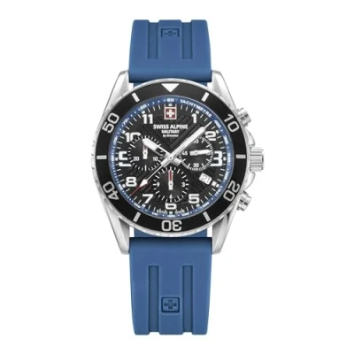 Image of swiss alpine military Men&#039;s Watch Chronograph Analogue Quartz 7029.9 Silicone, Steel/Silicone/Sw Blue 9835sam, Sports