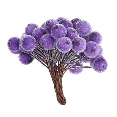 Image of Inzopo Pack of 200pcs Mini Christmas Frosted Fruit Berry Holly Artificial Flower Decor 14 Colors Purple, 13cm